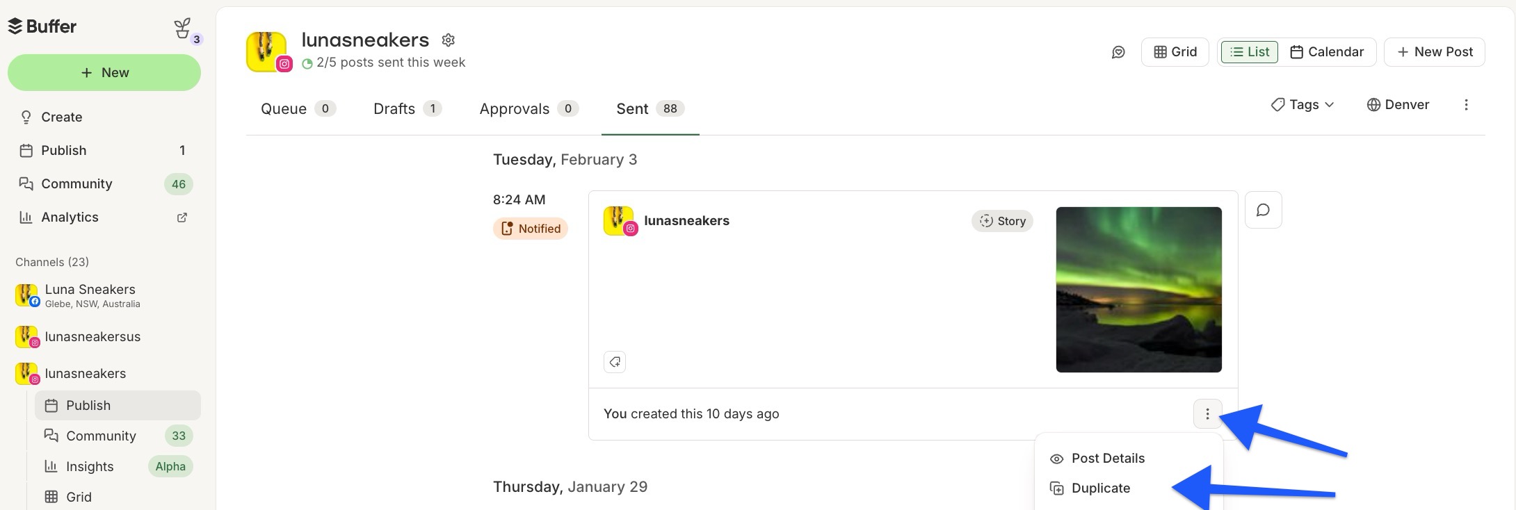 Buffer - Publish - Duplicate option on notification post