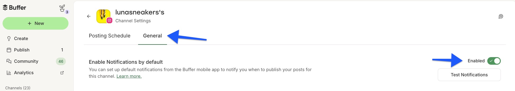 Buffer - Enable notifications by default setting