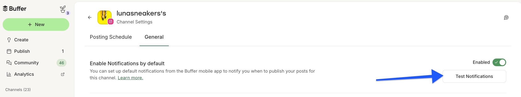 Buffer - Test Notifications button on web