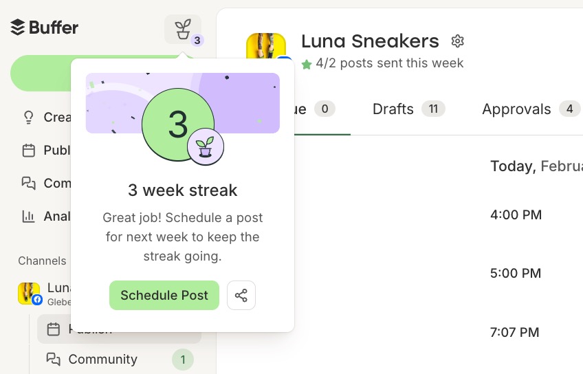 Buffer - screenshot of streak