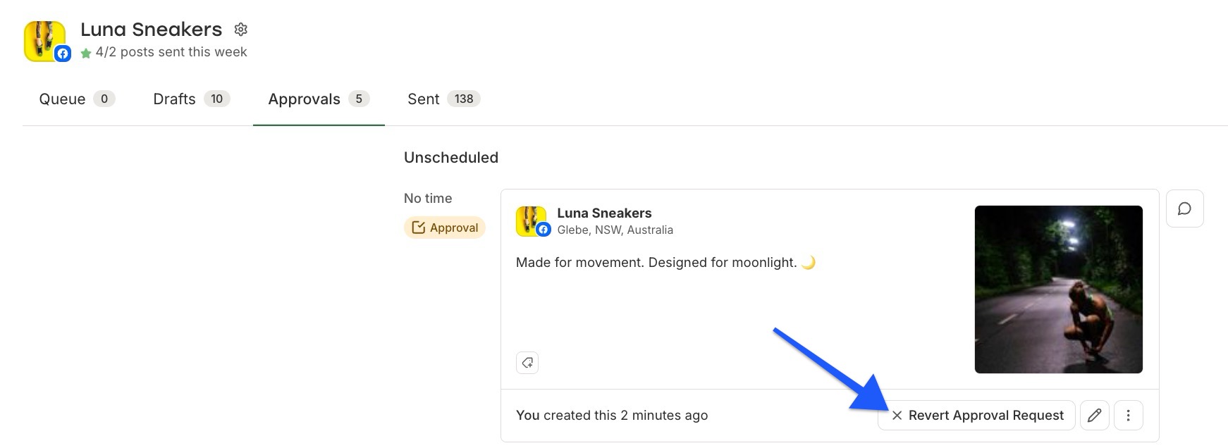 Buffer - Revert Approval Request in Drafts tab