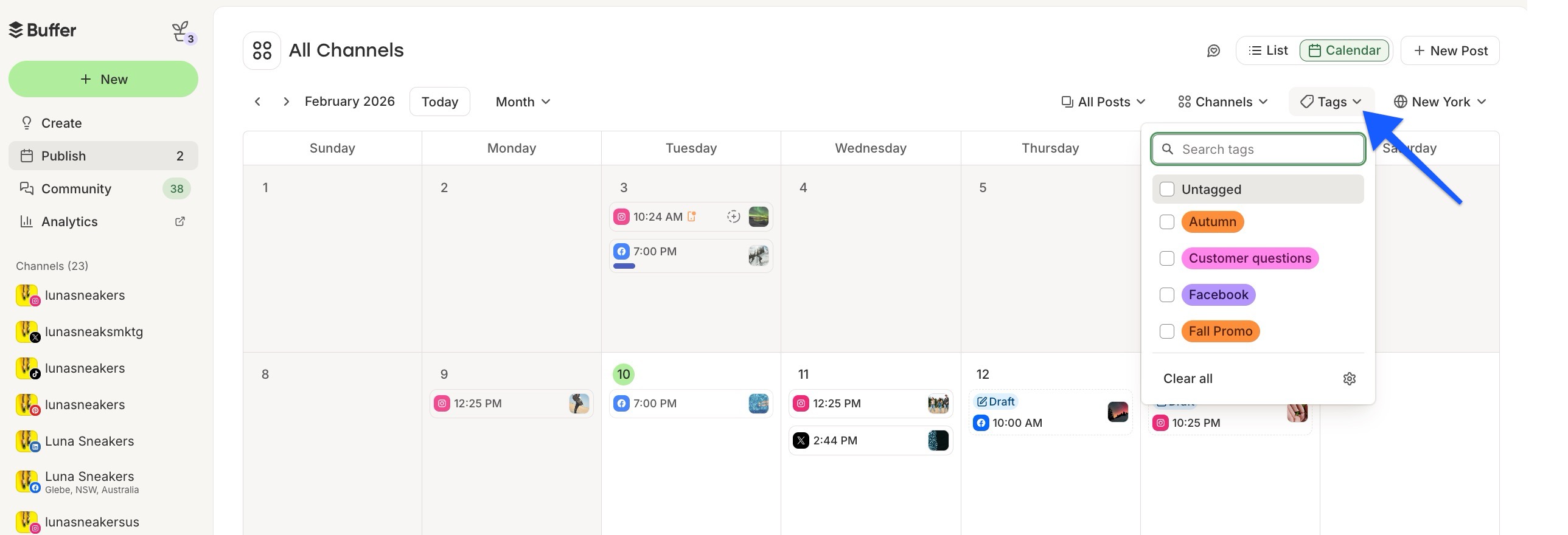 Buffer - Publish filter by Tags in the Calendar