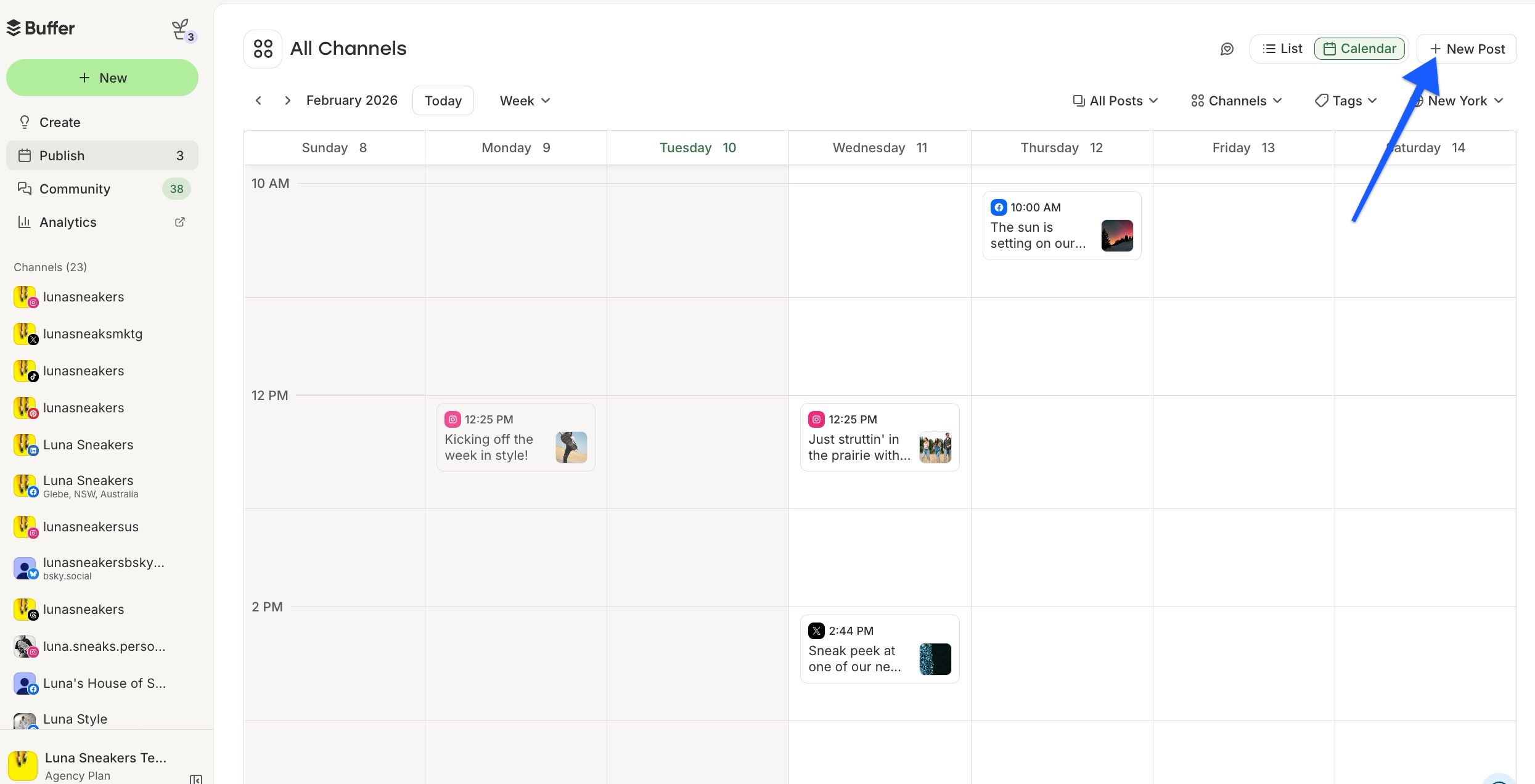 Buffer - Publish Calendar - New Post button