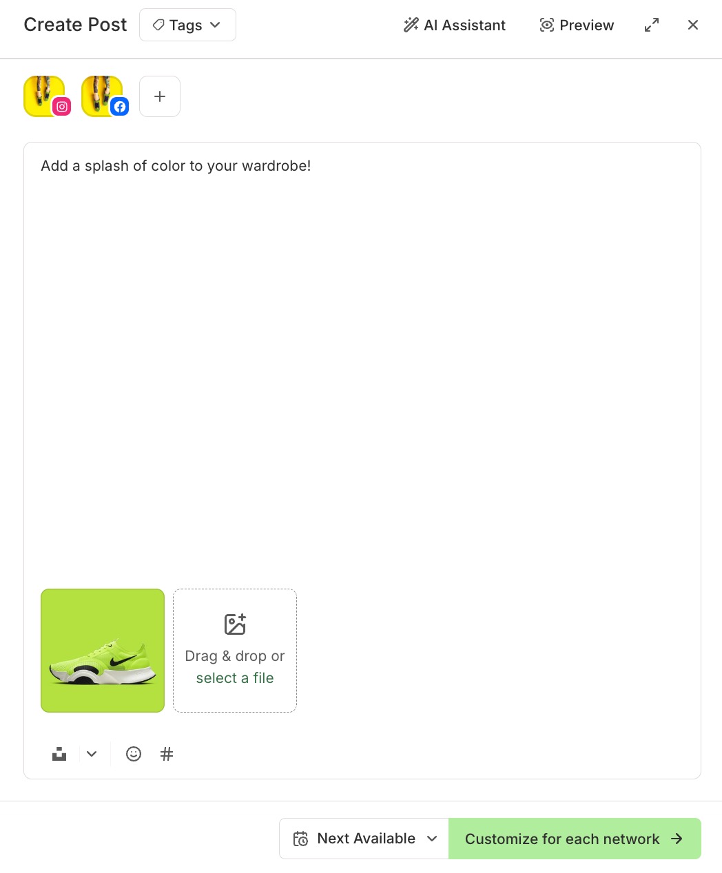Buffer - Publish composer with Facebook and Instagram selected.jpg