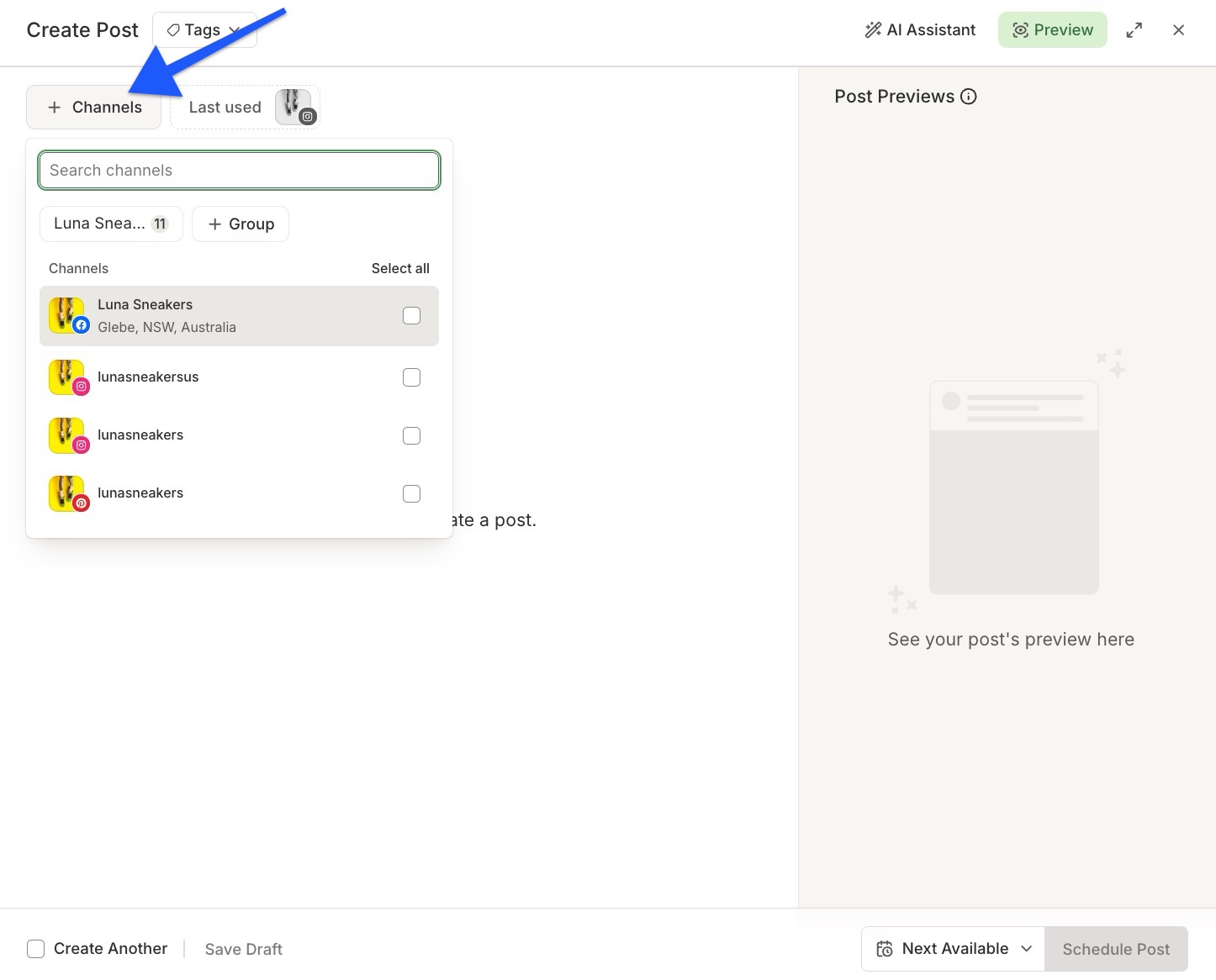 Buffer - Publish composer - +Channels button.jpg