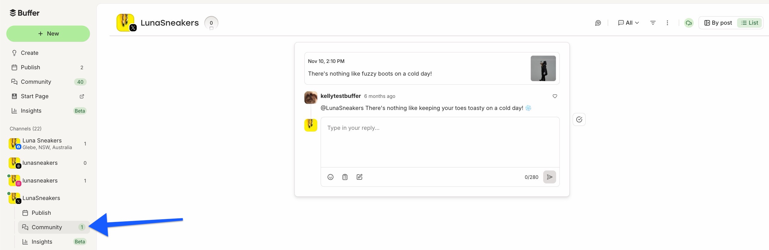 Buffer - Community dashboard with X selected