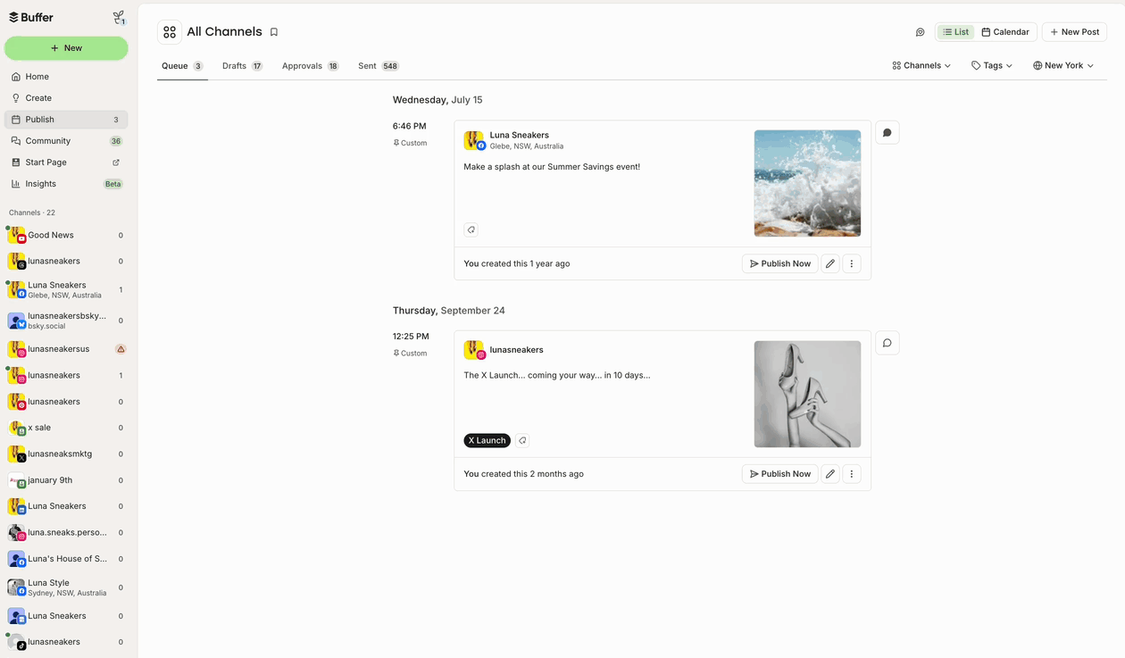 GIF of selecting Instagram, then Grid, then Shop Grid