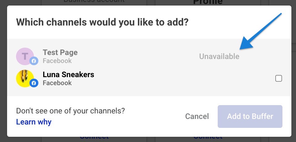 Unavailable channel in Buffer