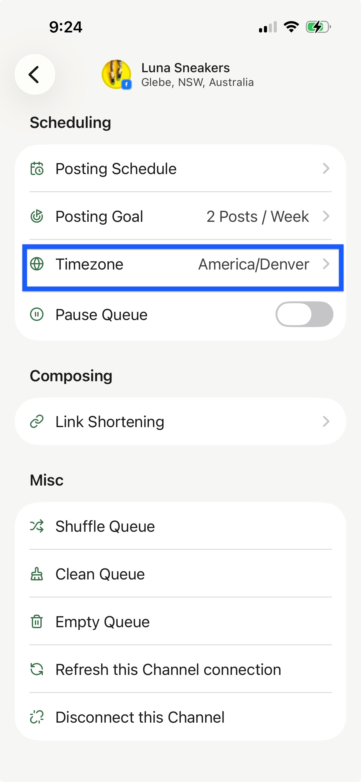 Buffer mobile app - timezone settings