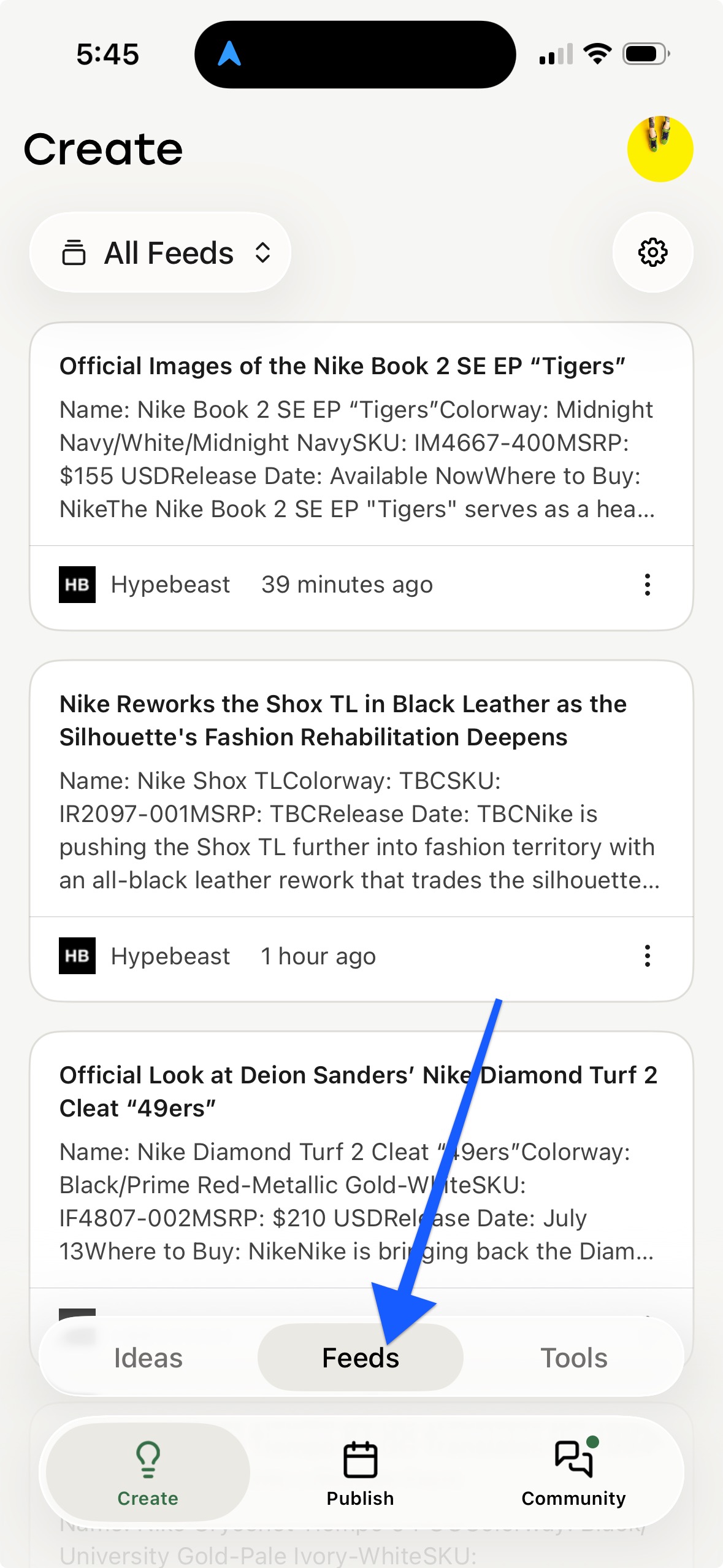 Buffer mobile app - Feeds button