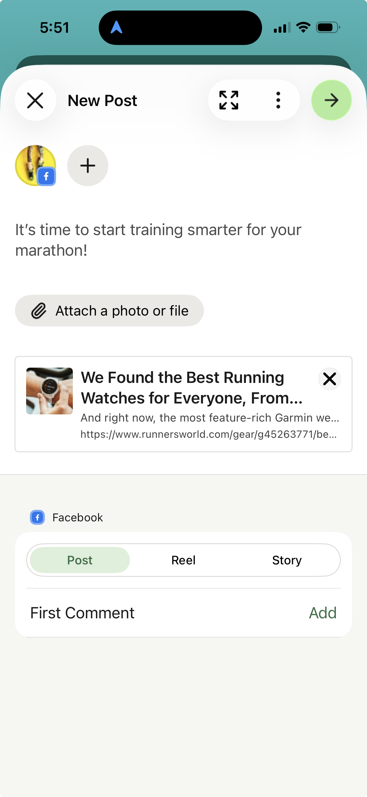 Buffer mobile app - composer with post shared from the mobile extension