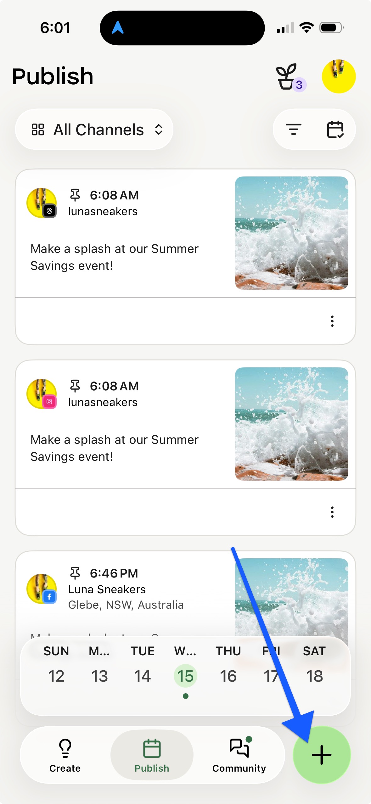 Buffer mobile app - add post from calendar view