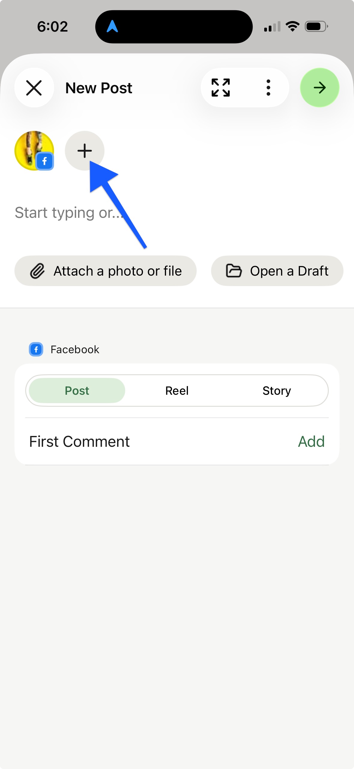 Buffer mobile app - adding another channel to post in the composer