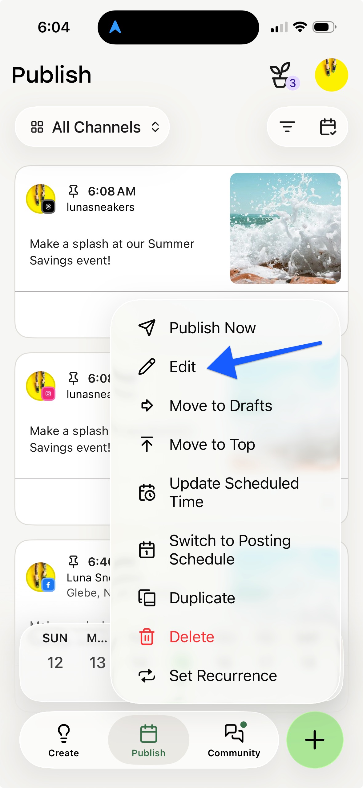 Buffer mobile app - option edit a post in the calendar view