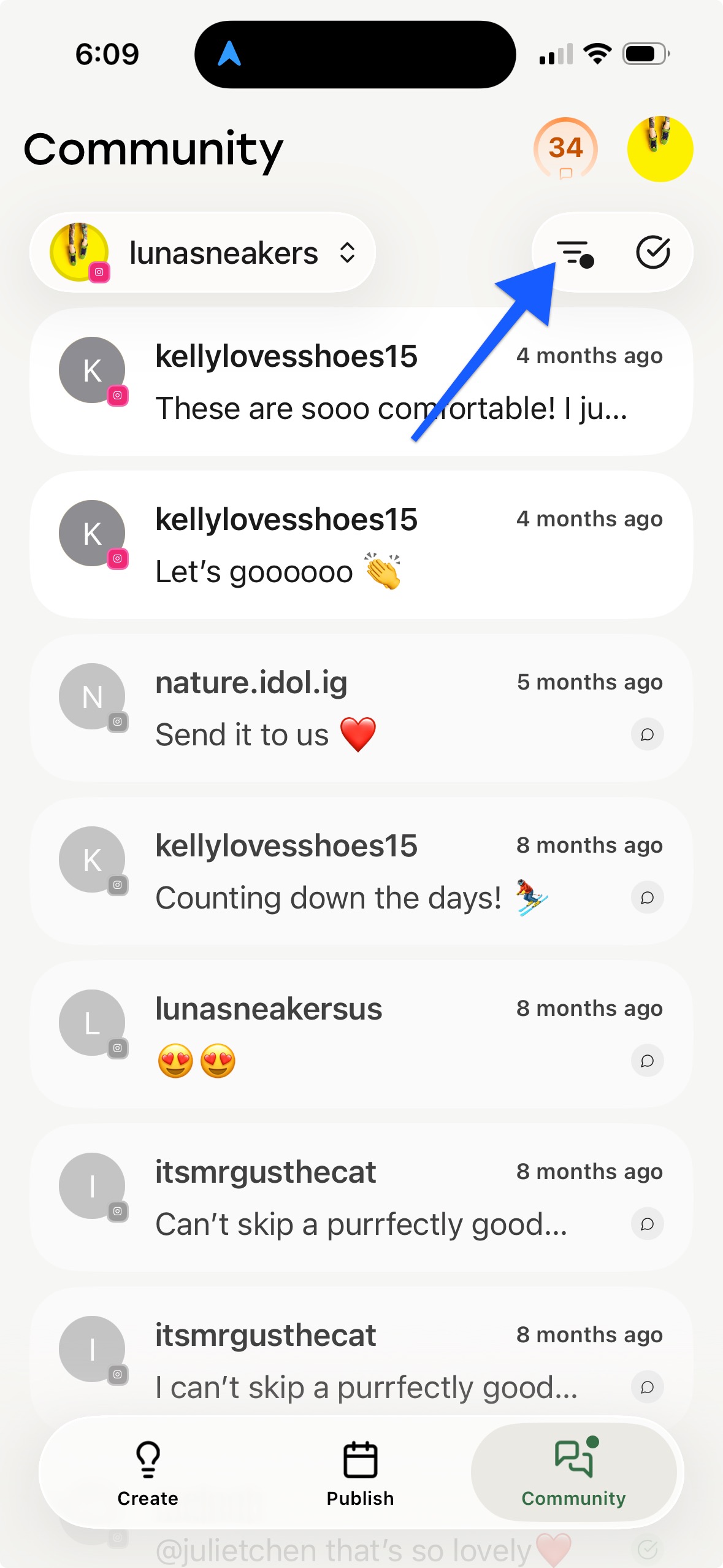 Buffer mobile app - filtering comments in Community