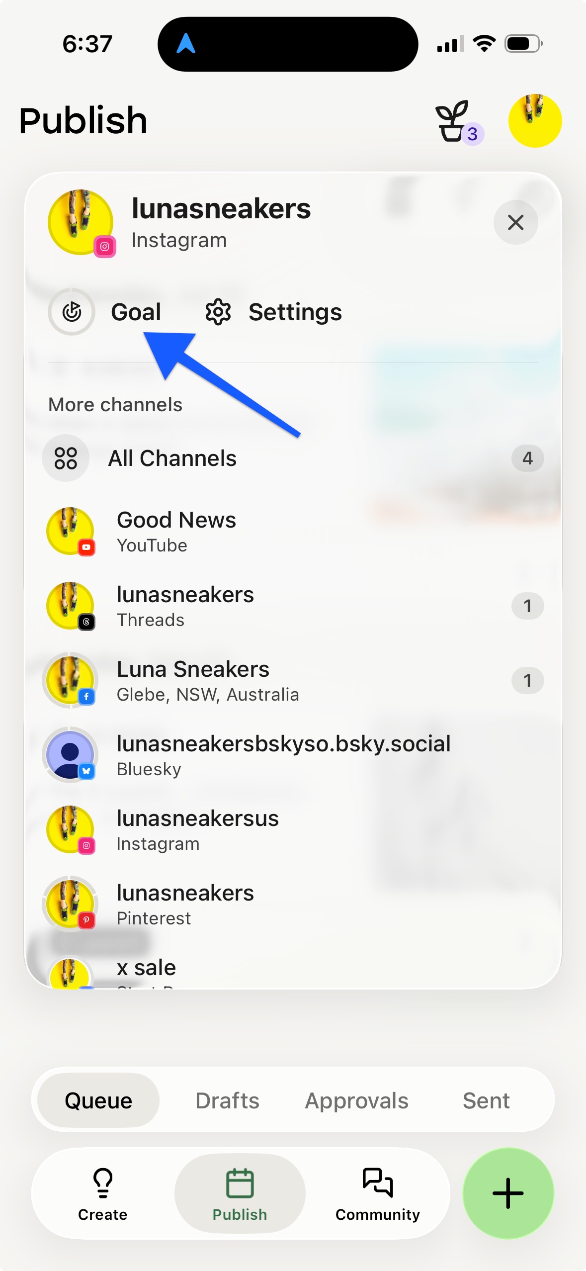 Buffer mobile app - Posting goal