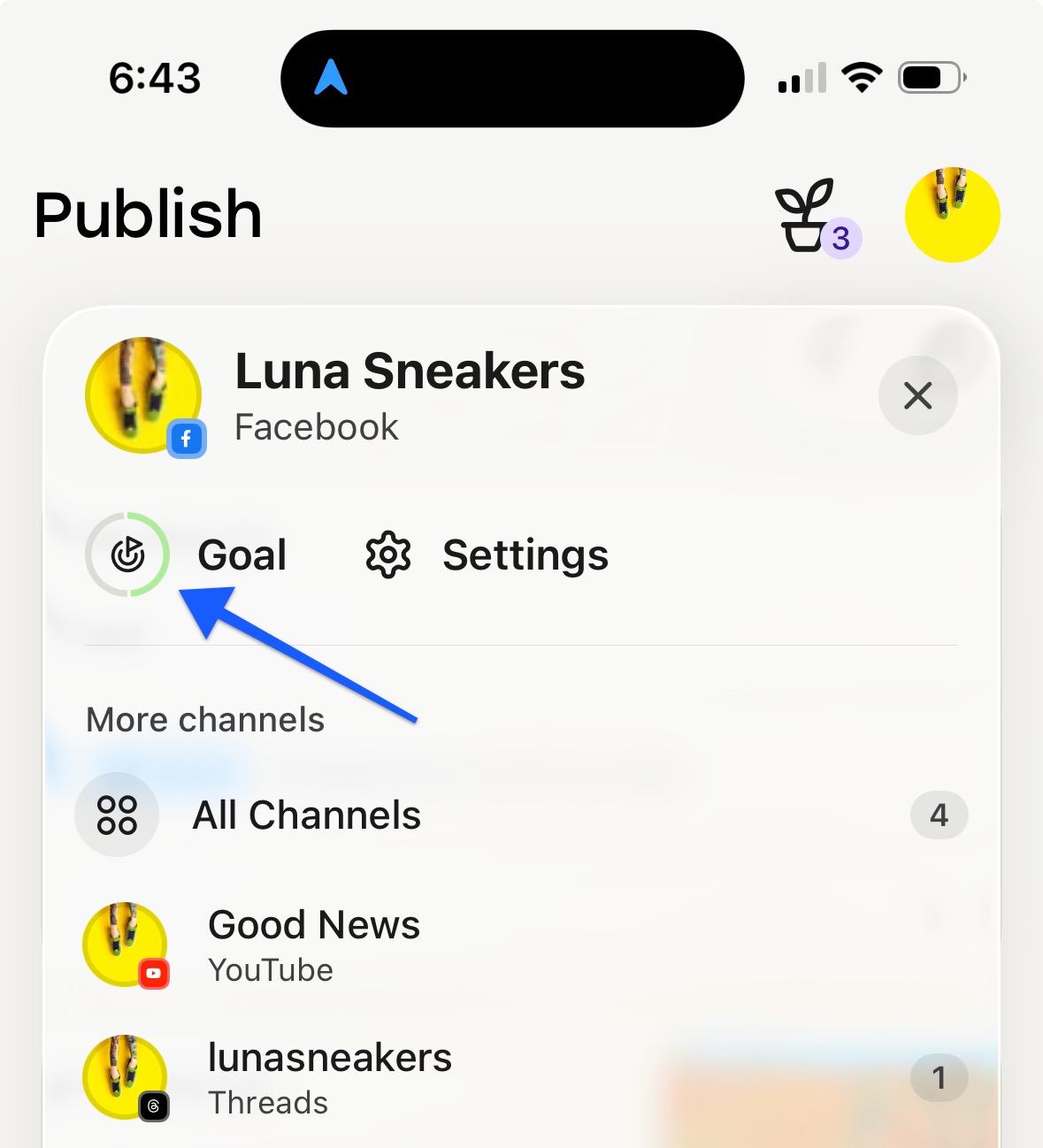 Buffer mobile app - progress showing a posting goal is halfway complete