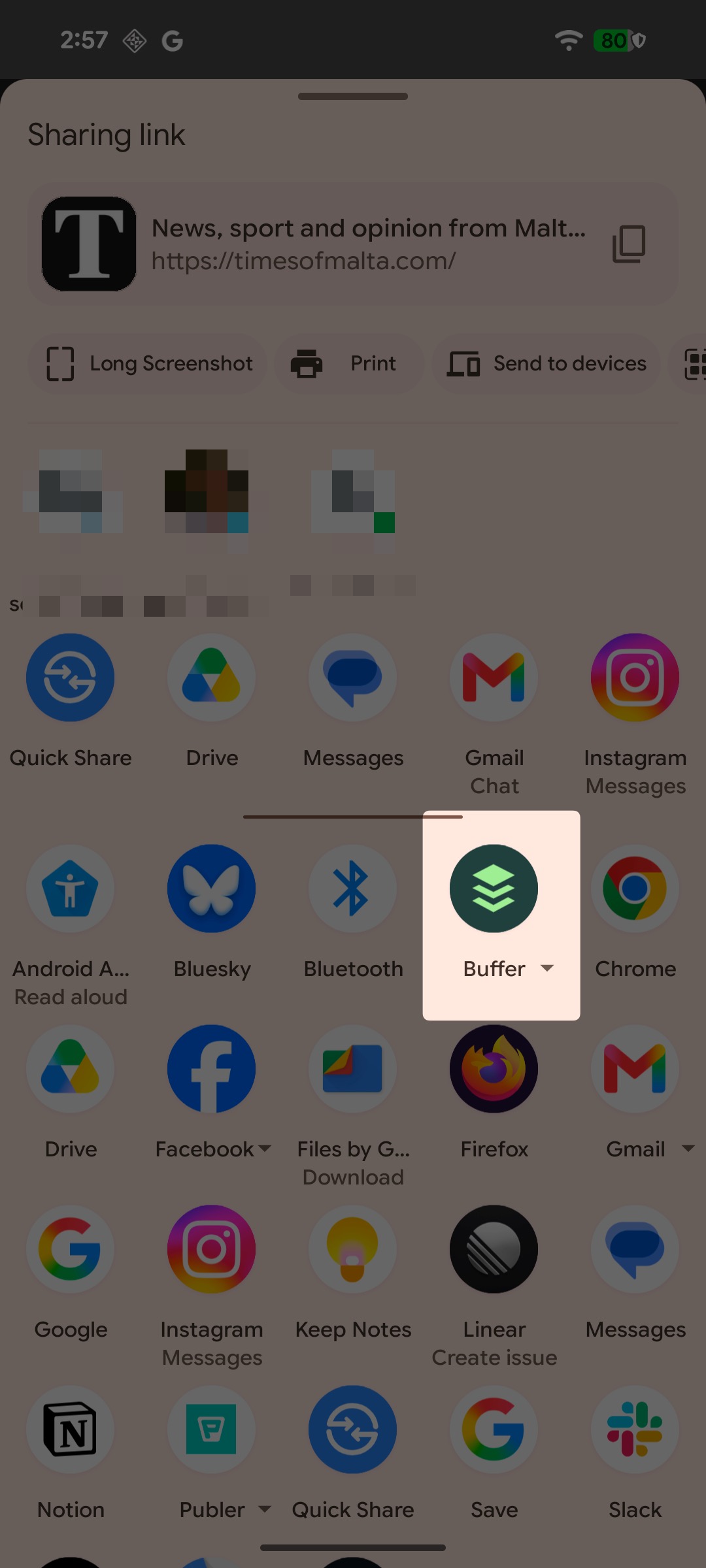 Buffer mobile Android share extension