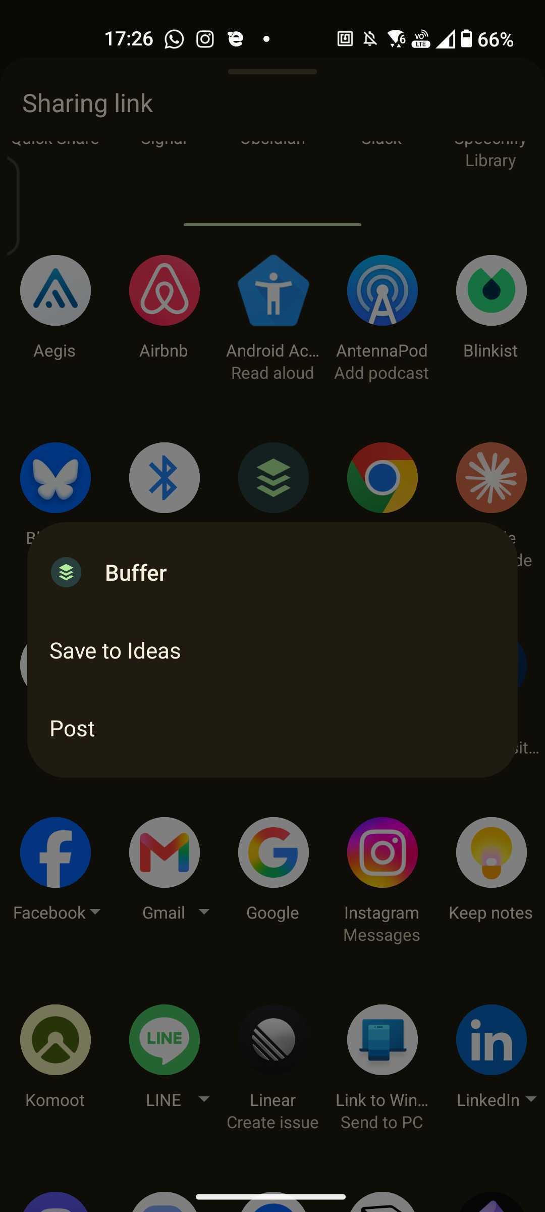 Buffer Android extension with options for Post or Save to Ideas