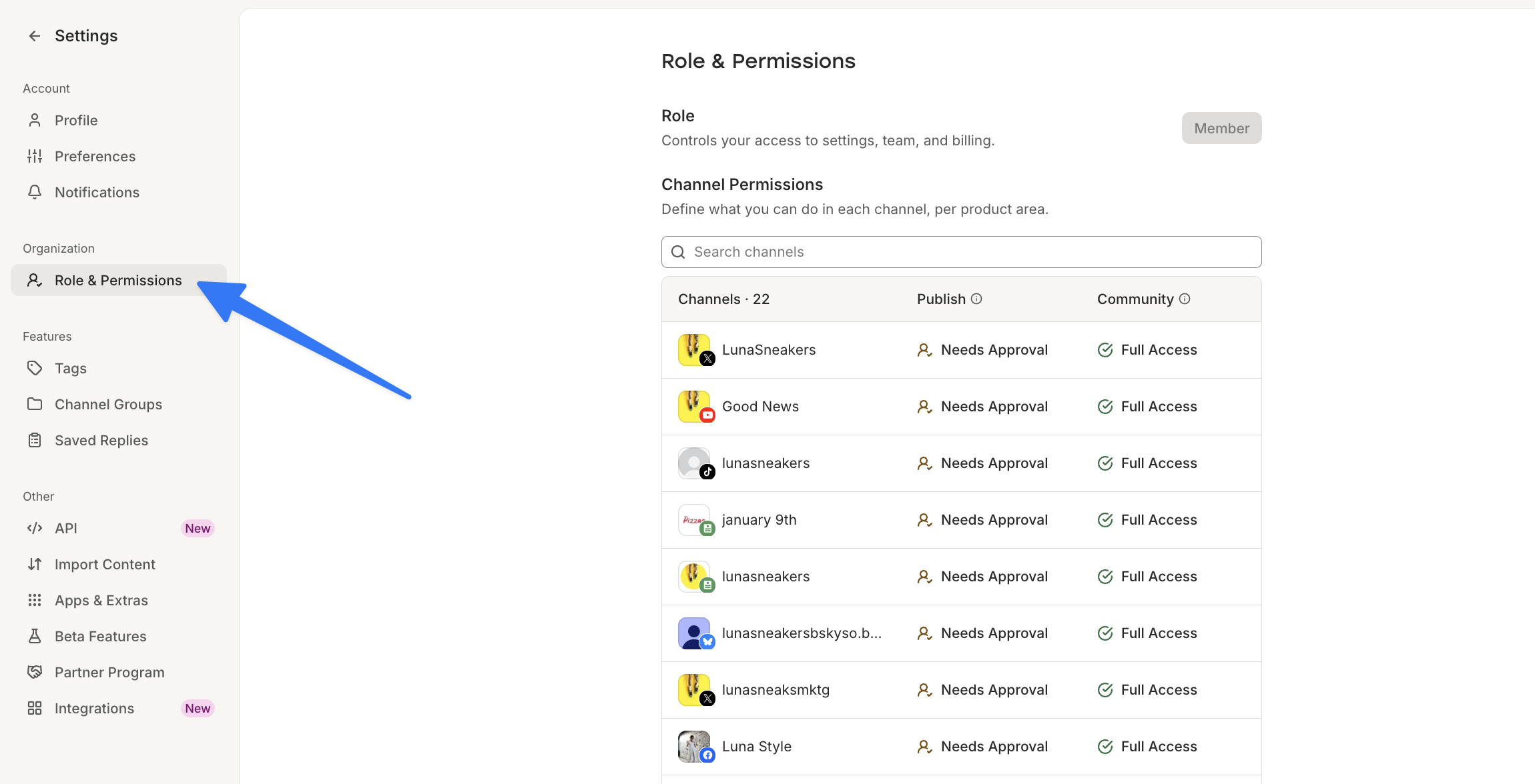 Settings - Roles & Permissions