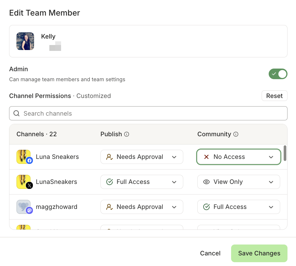Edit Team Member permissions 