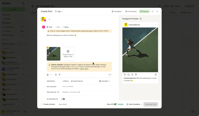 GIF of toggling between Edit, Alt Text, and Tag People in Buffer's Image Editor