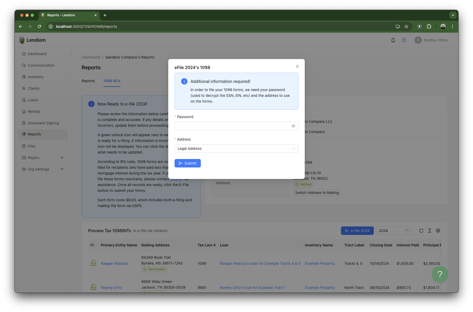 Final 1098 Submit Modal Screenshot