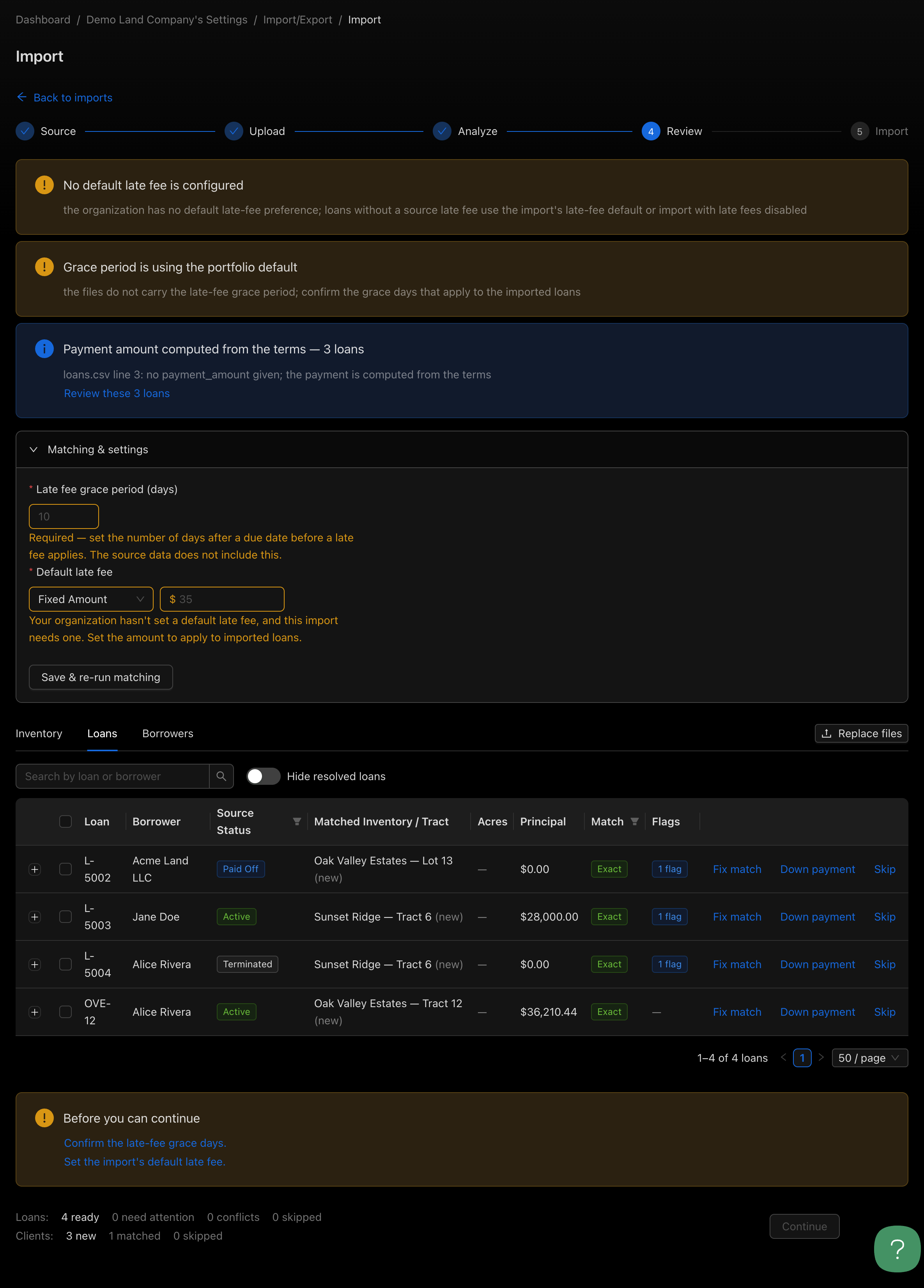 The Loans tab with matched tracts marked (new)