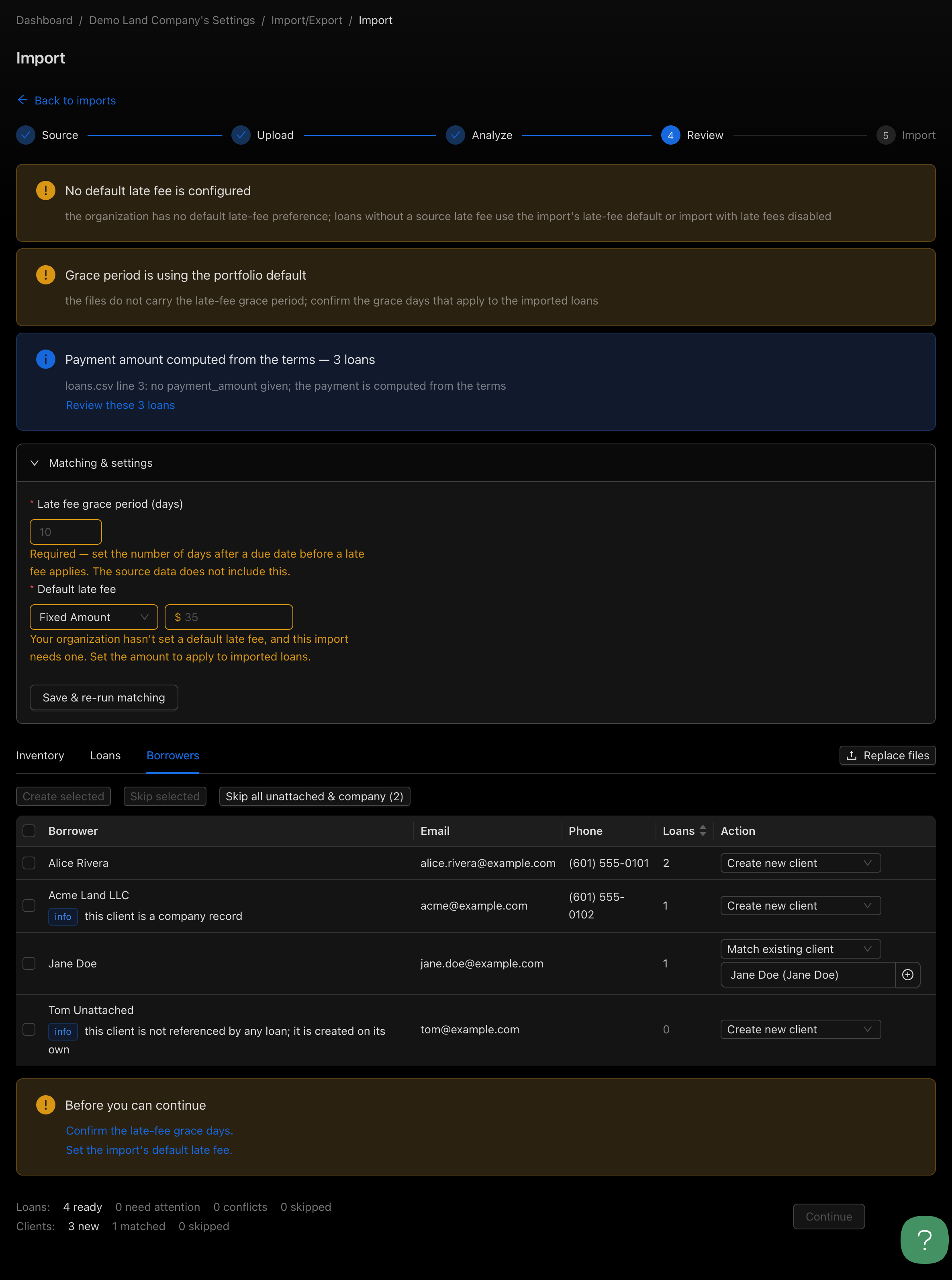 The Borrowers tab with a client matched by email