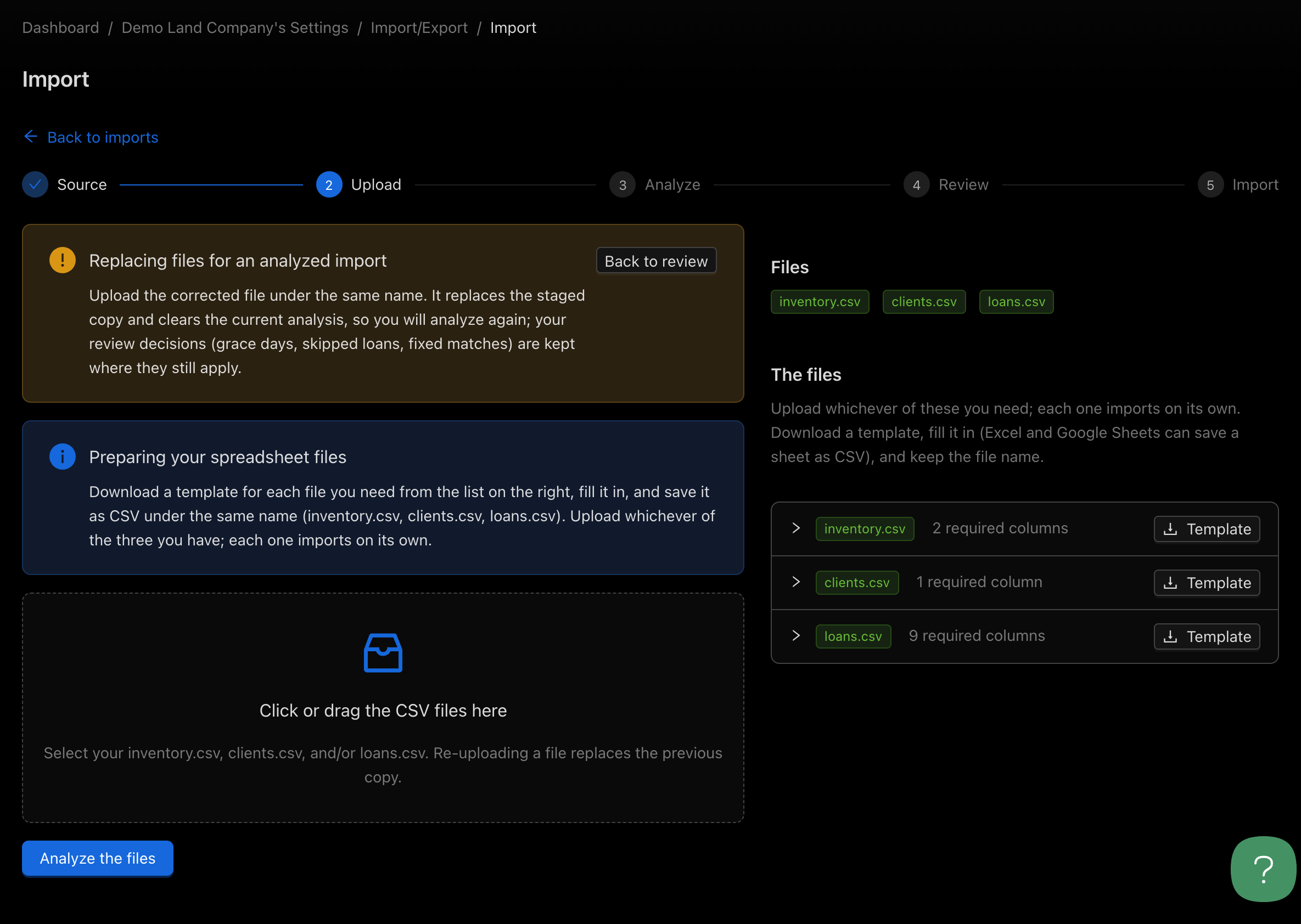 The Upload step after clicking Replace files
