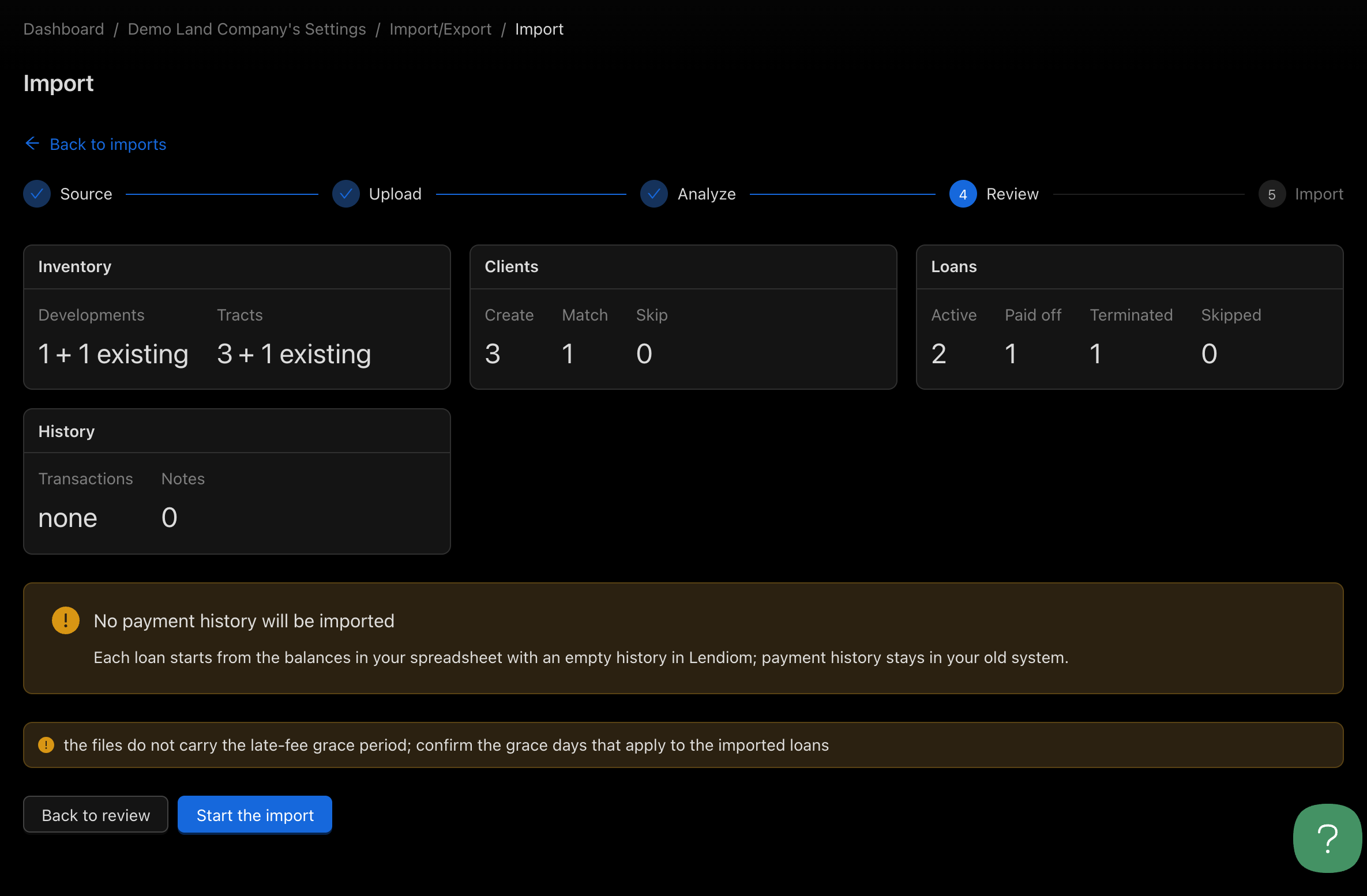 The confirmation screen totals