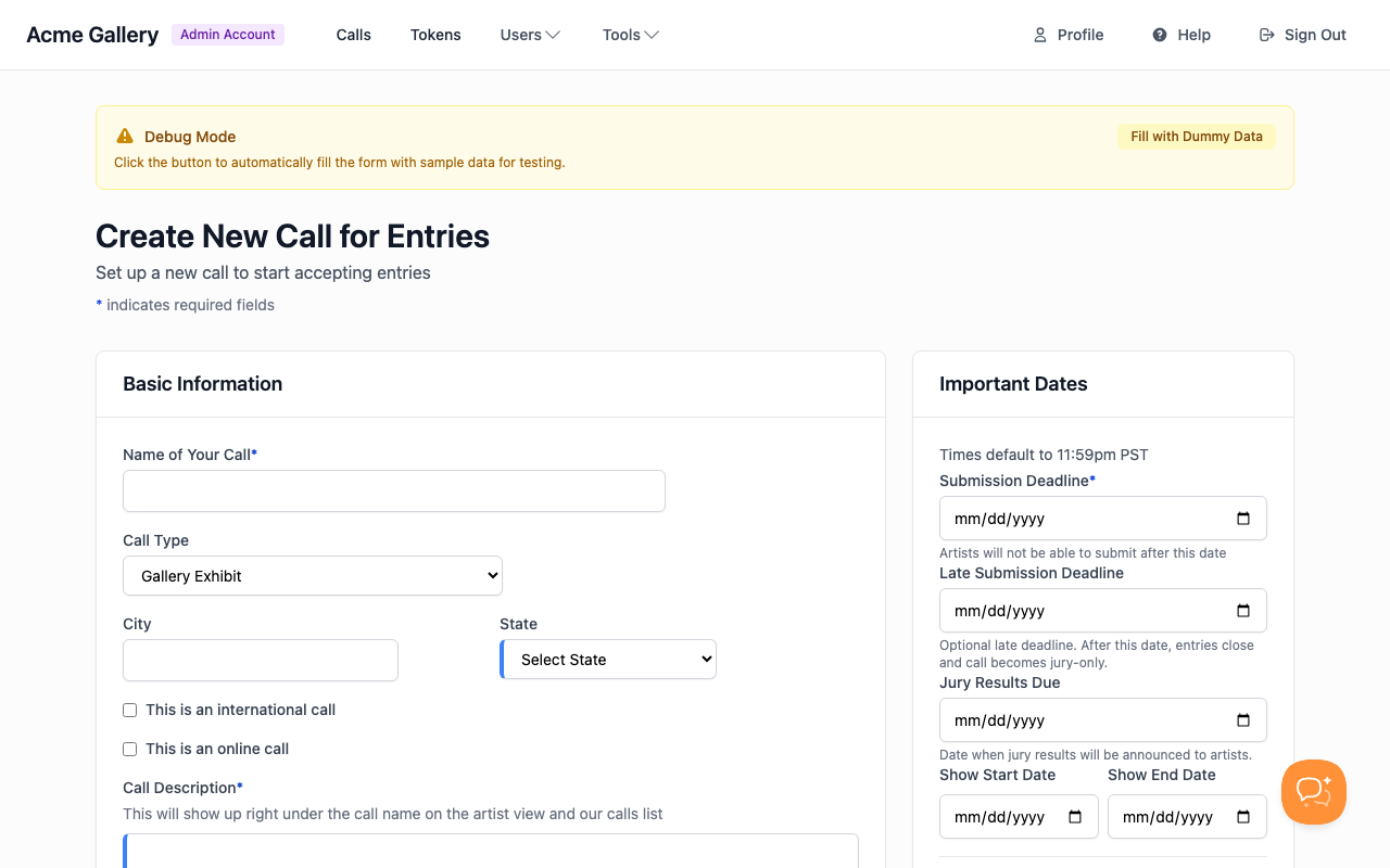 Create new call interface