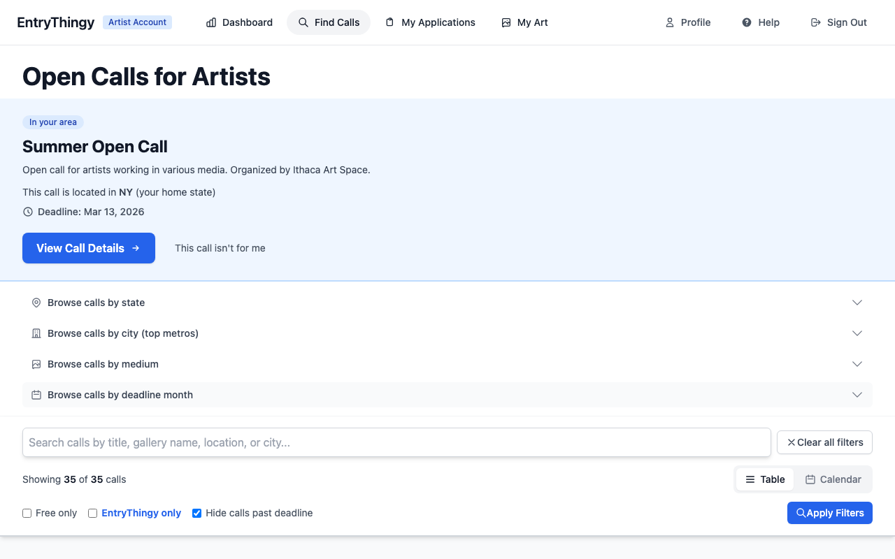 Browse calls interface