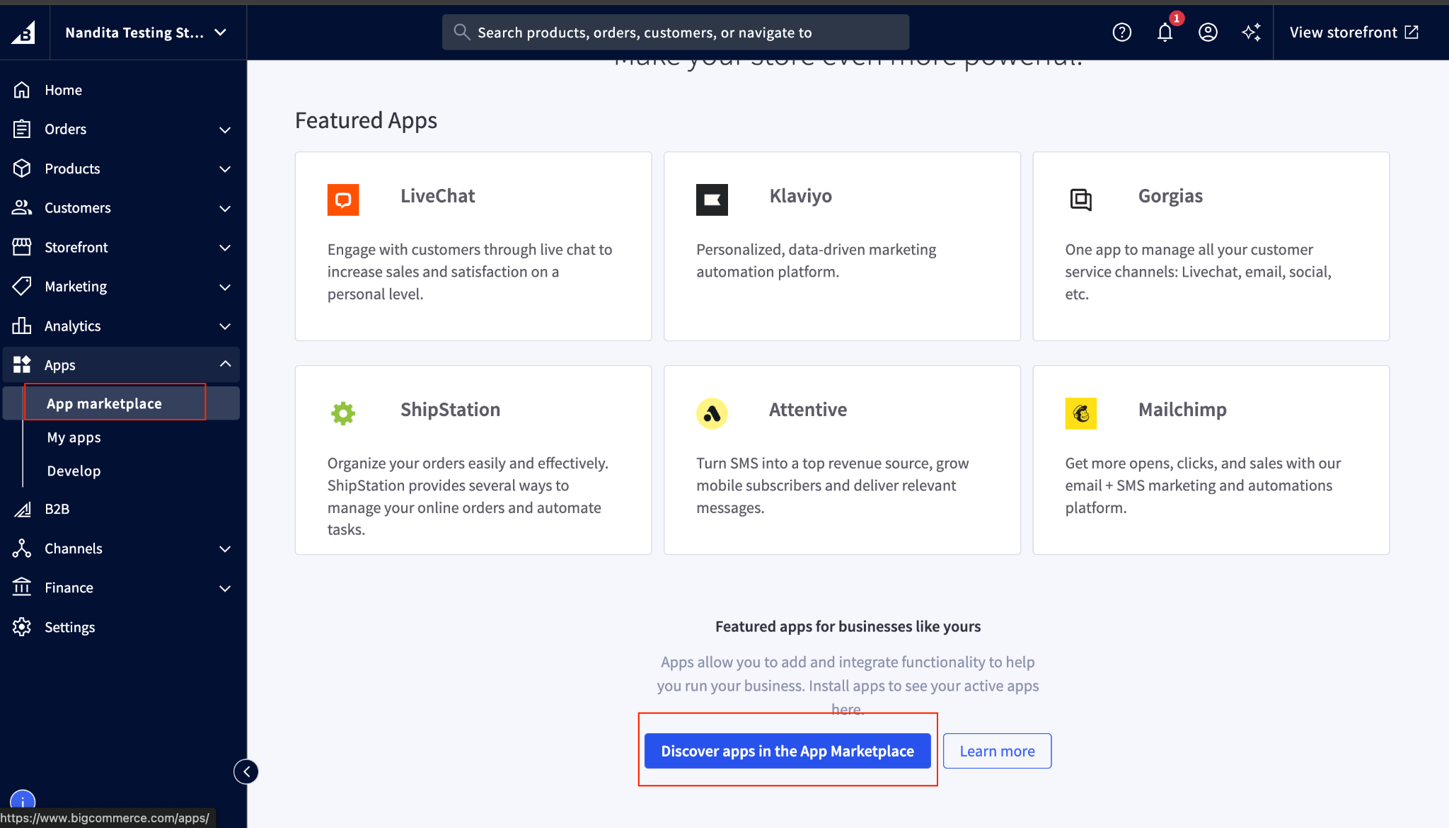 BigCommerce setup screenshot