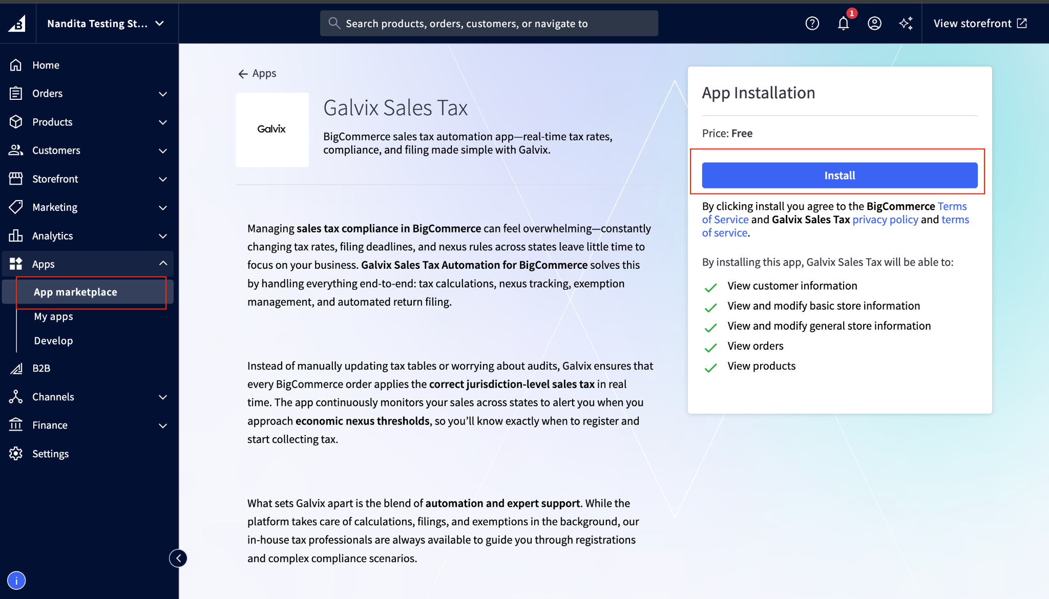 BigCommerce setup screenshot