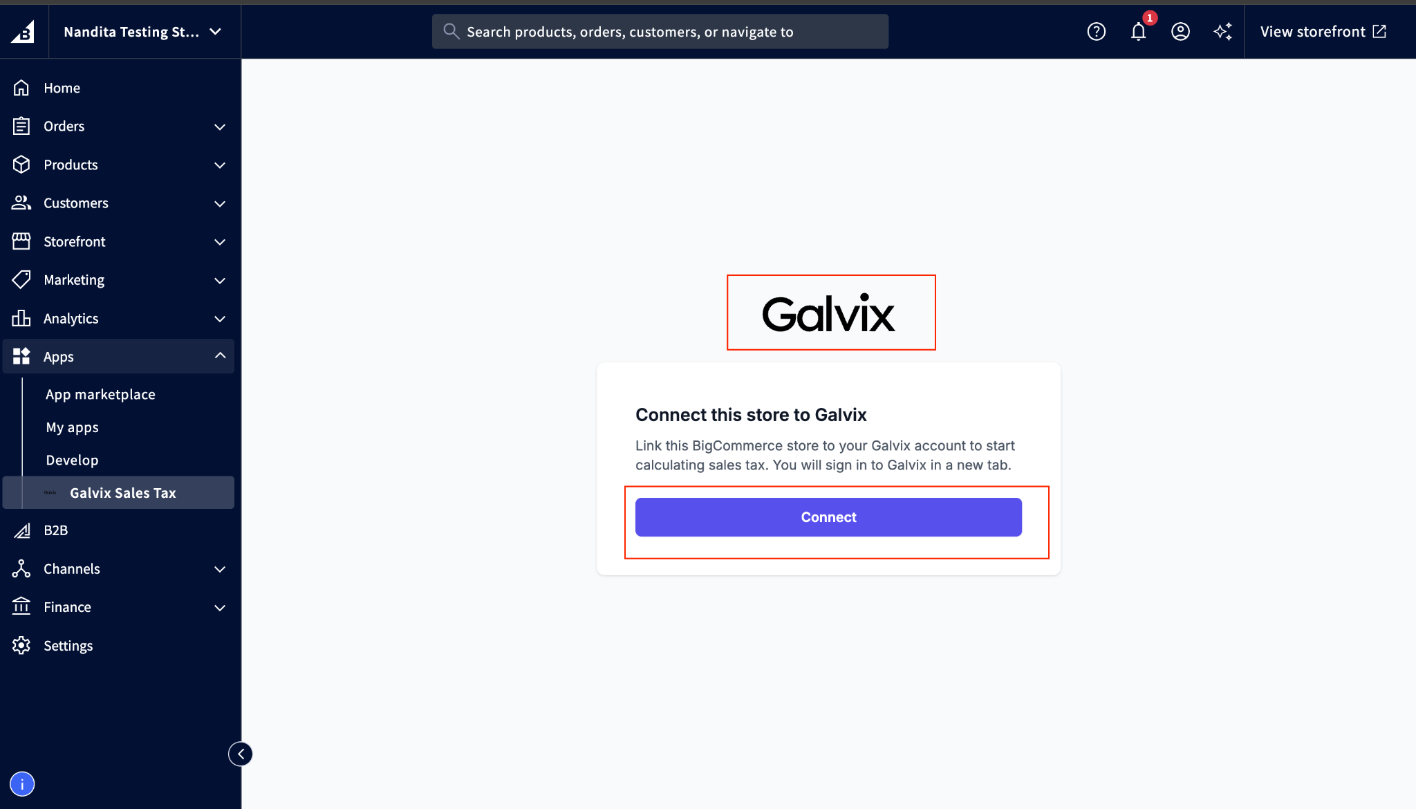 BigCommerce setup screenshot