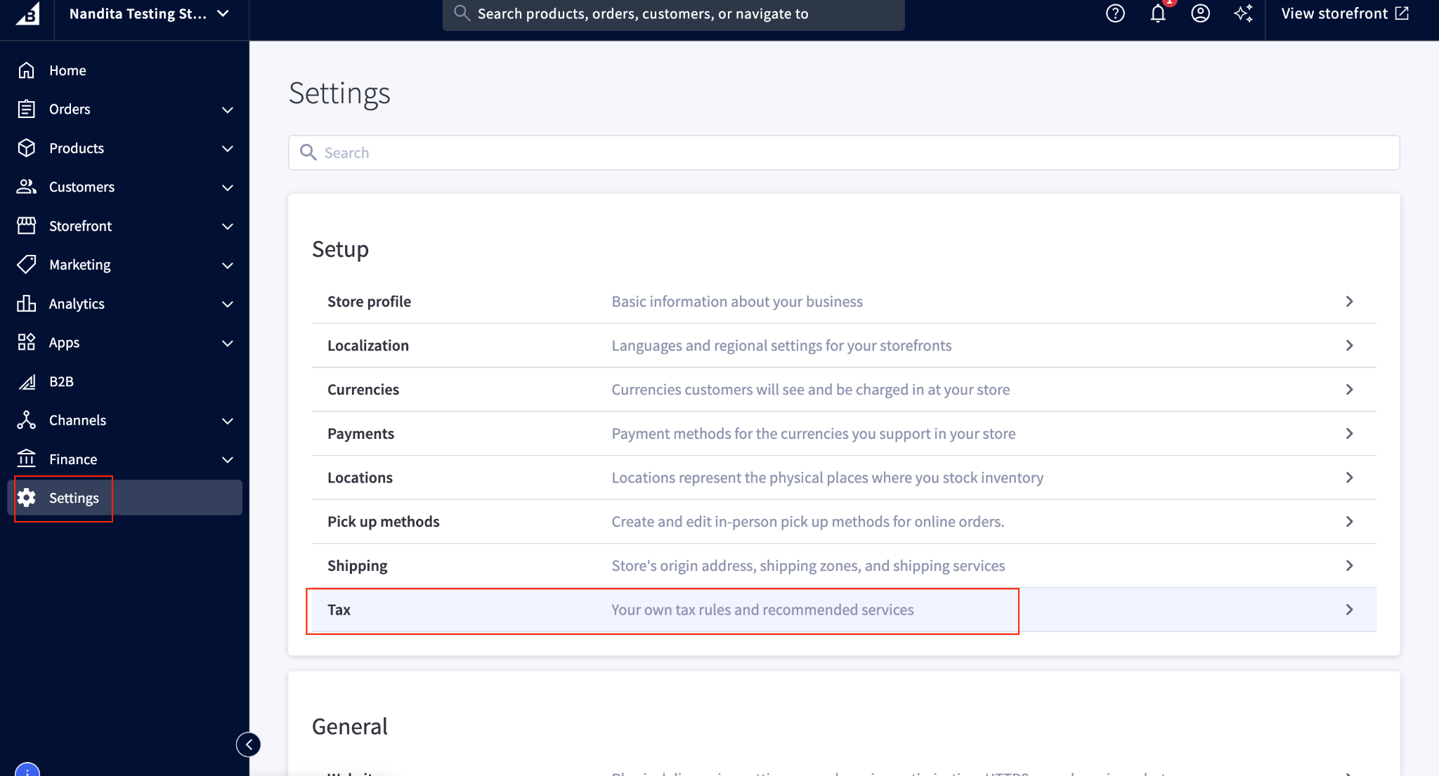 BigCommerce setup screenshot