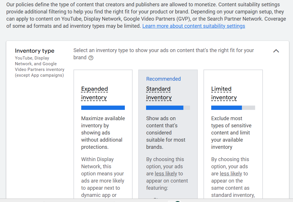 Google Inventory Spectrum What is Content Suitability/Inventory Types and how does it affect my ...