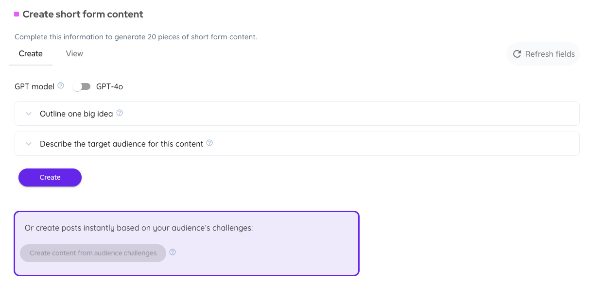 Short form content fields