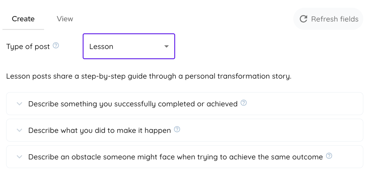 LinkedIn lesson post fields