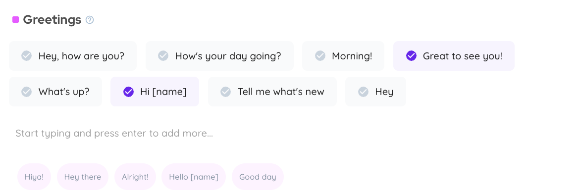 Greetings options