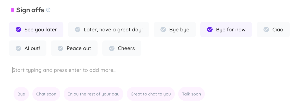 Sign offs options