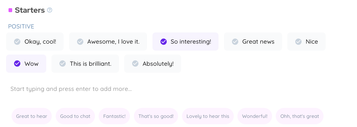 Starter phrases - positive options