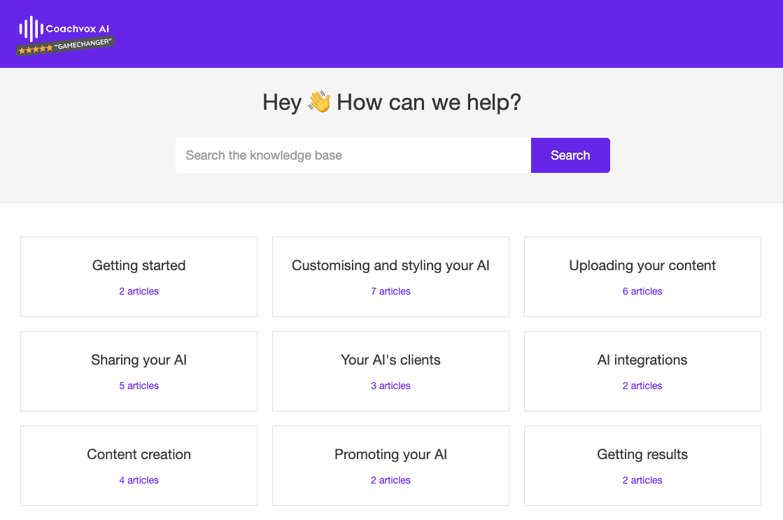 Coachvox support homepage