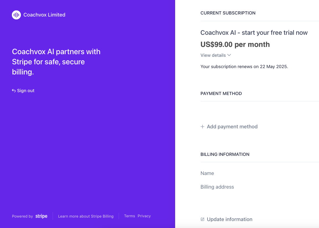 Billing portal