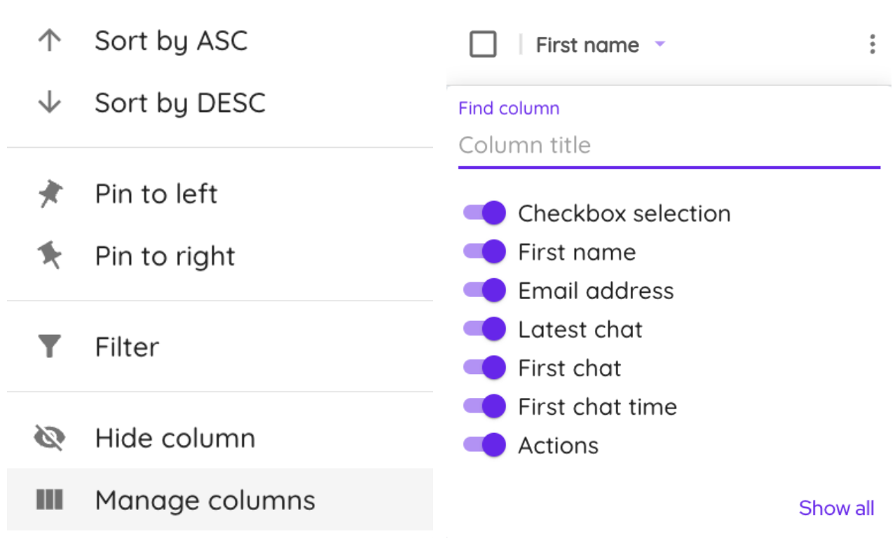 Manage columns