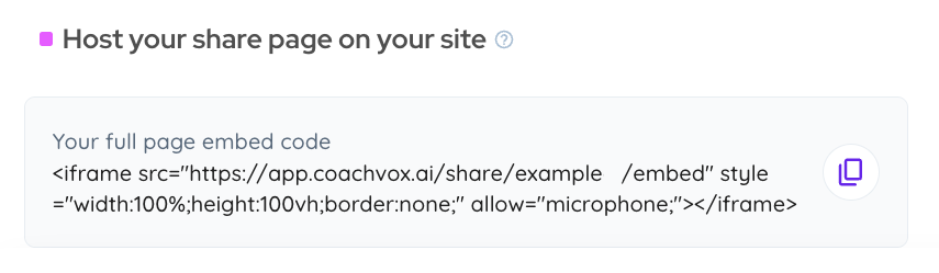 Share page embed code example