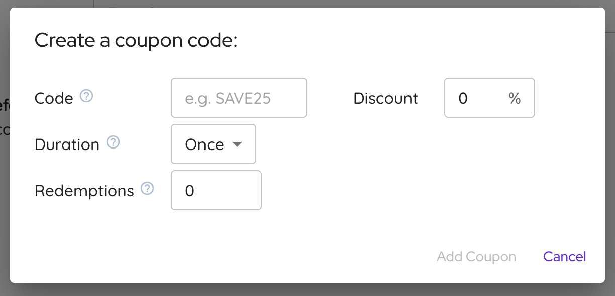 Create a coupon code fields