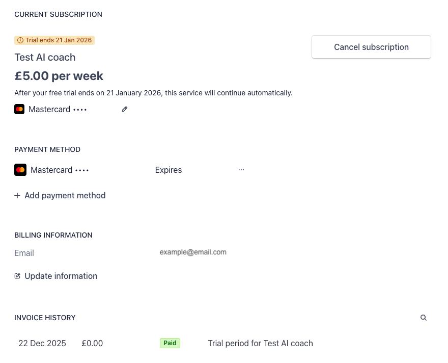 Customer subscription portal example