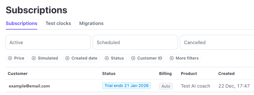 Stripe subscriptions example